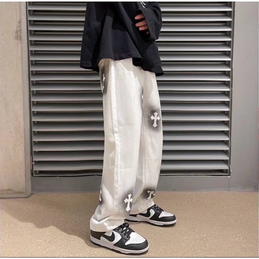 quần jean nam phong cách Hàn Quốc quần jean ống suông nữ quần bò ống from rộng quần baggy jean thời trang quần jean ống suông