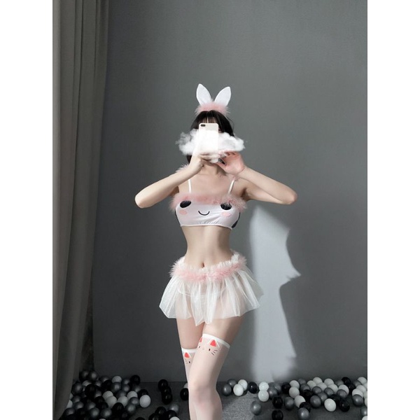 Váy cosplay thỏ dính lông đồ ngủ sexy