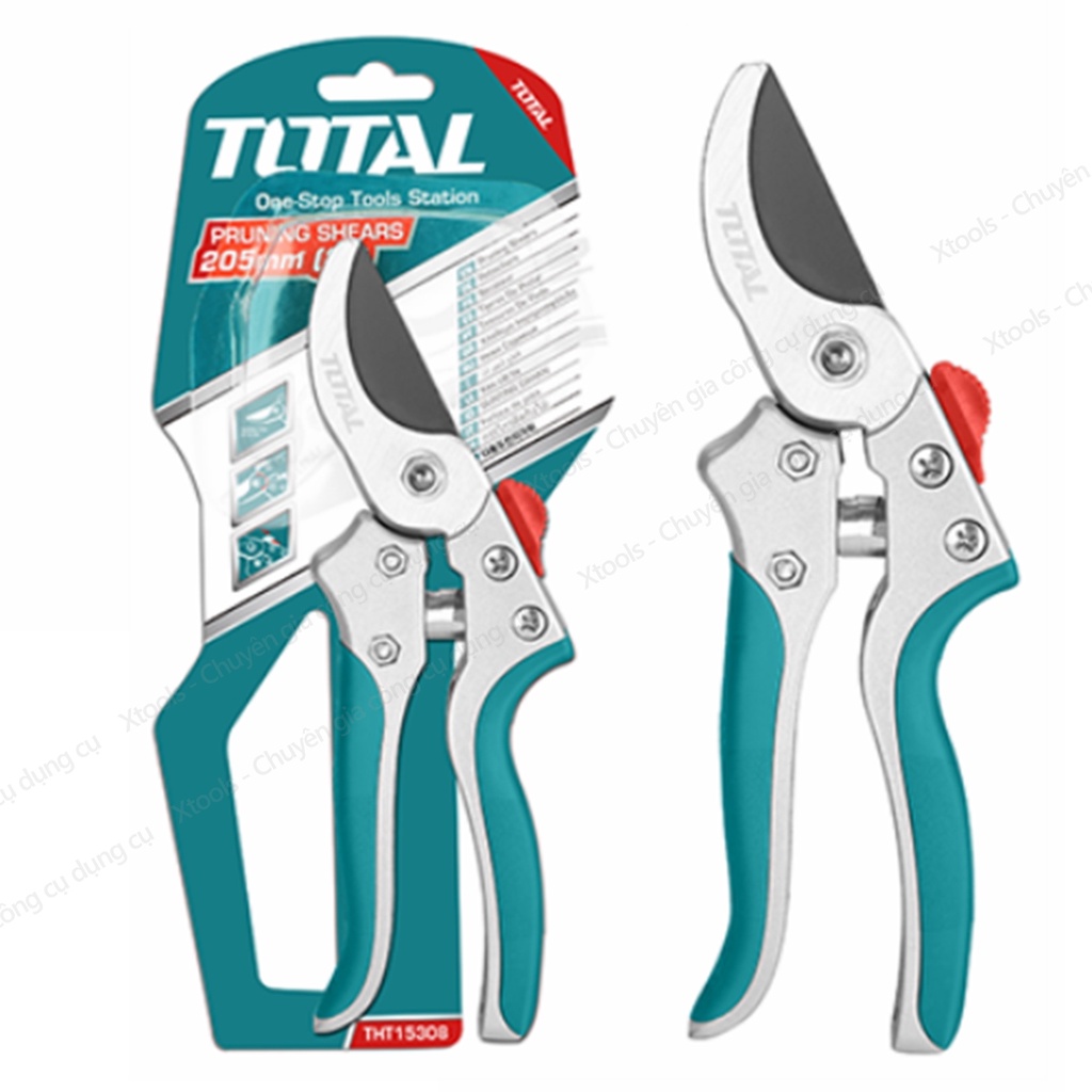 Kéo cắt tỉa cây TOTAL THT15308 8&quot; kéo cắt cành, tỉa cây cảnh, cây ăn trái, tỉa lá chuyên dụng, làm vườn có trợ lực lò xo