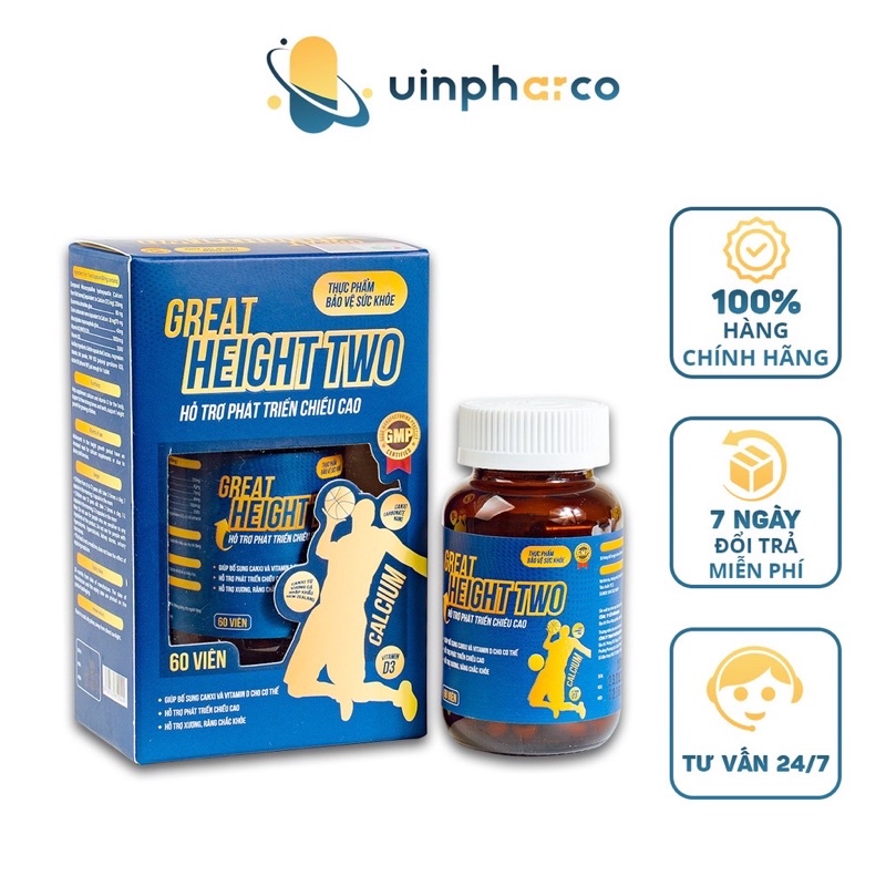 [ Cam kết chính hãng] Viên uống hỗ trợ phát triển chiều cao GREAT HIGHT TWO