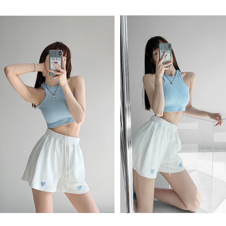 Quần Đùi Nữ Ống Rộng Thêu Trái Tim - Quần Short Nữ Dây Rút Cạp Chun