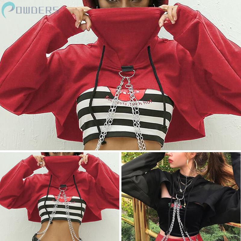 Áo hoodie lửng dài tay phong cách trẻ trung năng động dành cho nữ