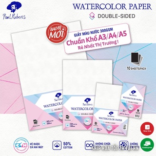 Giấy vẽ màu nước Paul Rubens 300Gsm- 50% cotton - A6/A5/A4/A3 Chuẩnkhổ-Túi 10 tờ