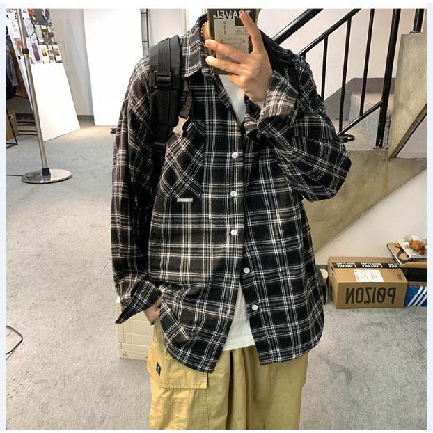 Áo Sơ Mi Unisex Dài Tay Kiểu Khoát Phôm Rông Có Túi SM02