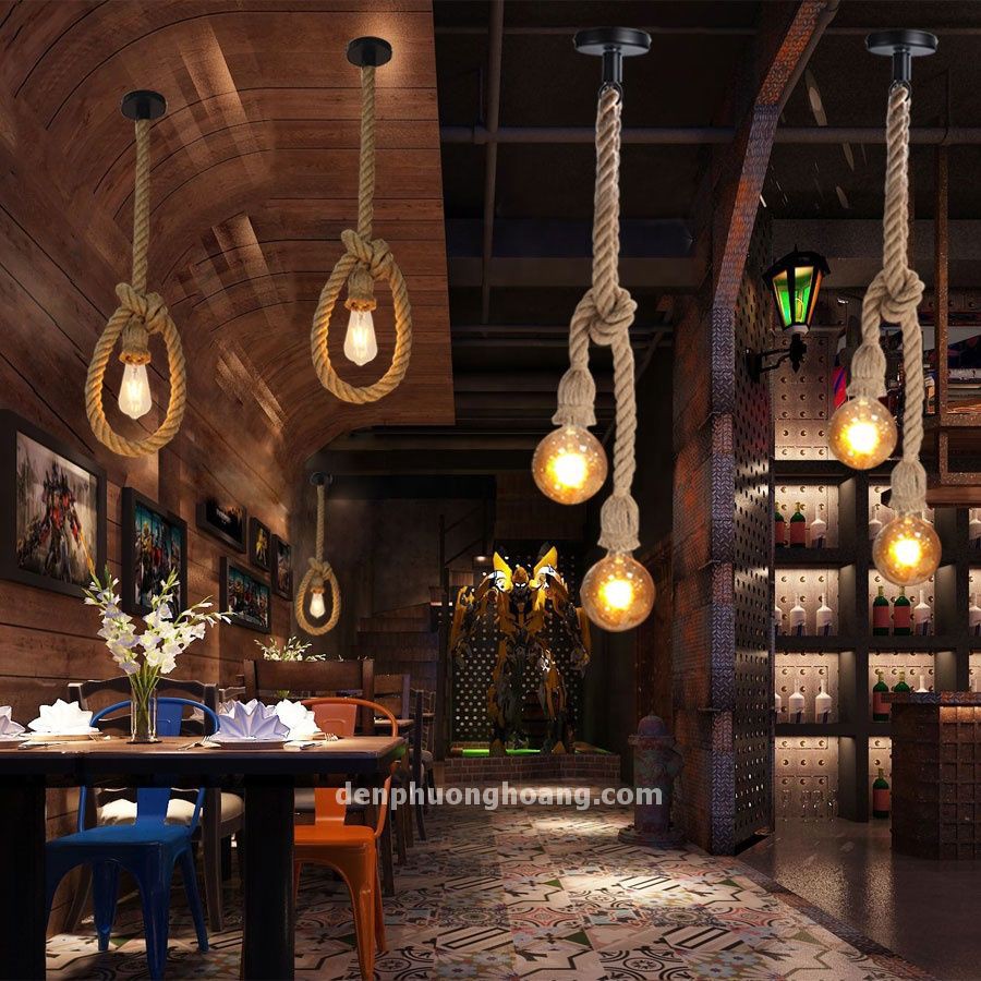 Đèn thả dây thừng độc đáo cho Shop (2 x 1m chưa bóng)