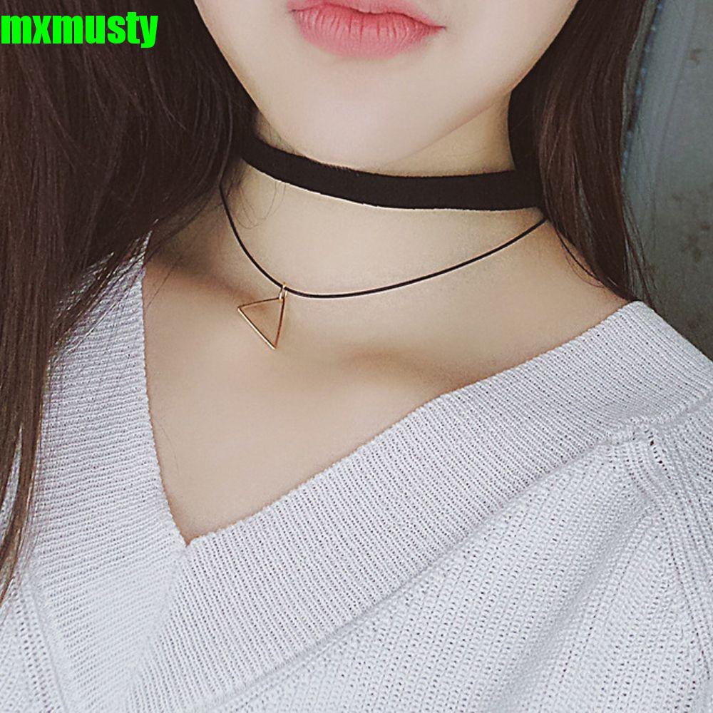 MXMUSTY Fashionable Joker Black Velvet Chain Geometry Pendant Collarbone Chain Collar Necklace Clavicle Necklace