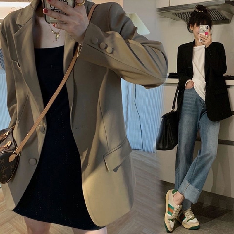 Áo khoác blazer dáng rộng màu trơn phong cách Hàn Quốc thời trang cho nữ