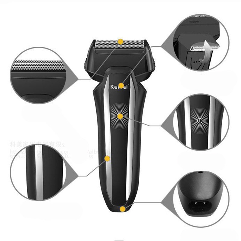 Máy cạo râu điện tử Kemei có đầu sạc usb dành cho nam đi kèm 2 lưới