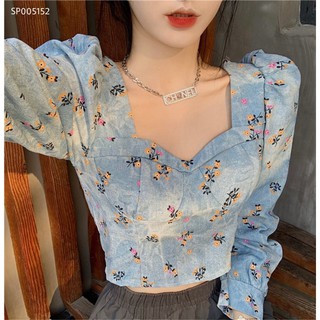 ÁO CROPTOP HOA TAY DÀI CÚP NGỰC