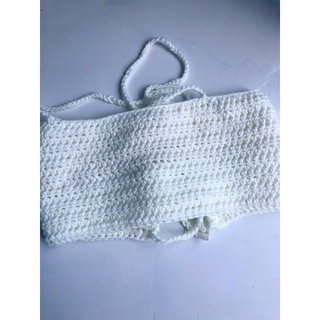 Áo croptop handmade được đan móc bằng len (được chọn thêm hoa nhỏ đính áo)