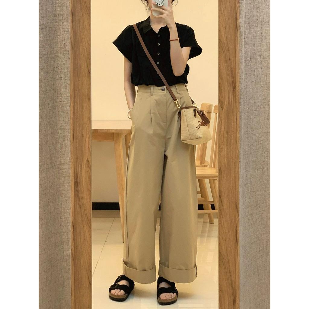 Quần Kaki Ống Rộng Lưng Cao Phong Cách Nhật Bản Thời Trang Mùa Hè 63961