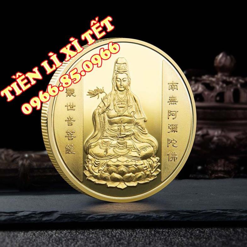 Móc khóa đồng xu Quan Âm Phong thủy tài lộc may mắn
