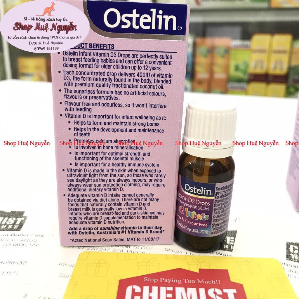 Vitamin D3 Ostelin Drops Úc dạng nhỏ giọt 2.4ml giúp bé phát triển xương và răng từ sơ sinh