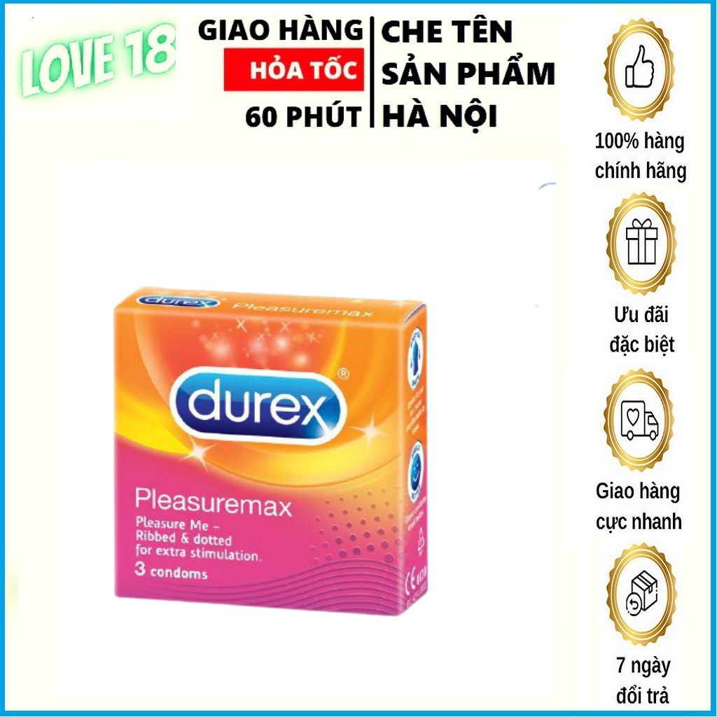 Bao cao su Durex Pleasuremax - BCS Gân gai hộp 3 cái hàng mơí date 2025 che tên kín đáo