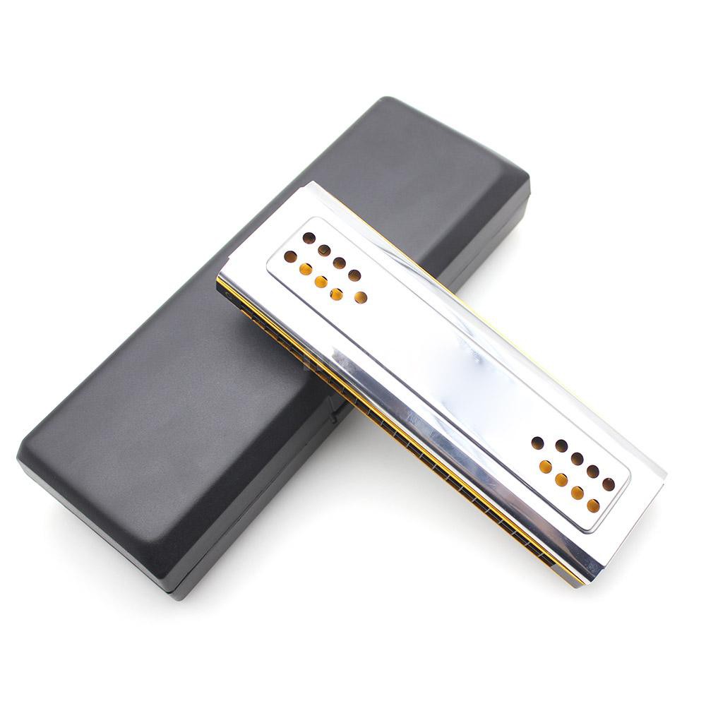 Kèn Harmonica Hai Mặt Trong Một Tông Đô Trưởng &amp; Sol Trưởng 24 Lỗ Kép Kèm Hộp Đựng Có Đệm Và Vải Lau