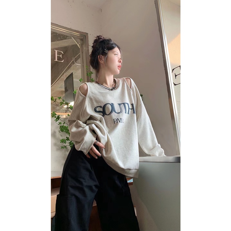 Áo Thun Nữ Dài Tay Cổ Tròn Hở Vai Thời Trang Hàn