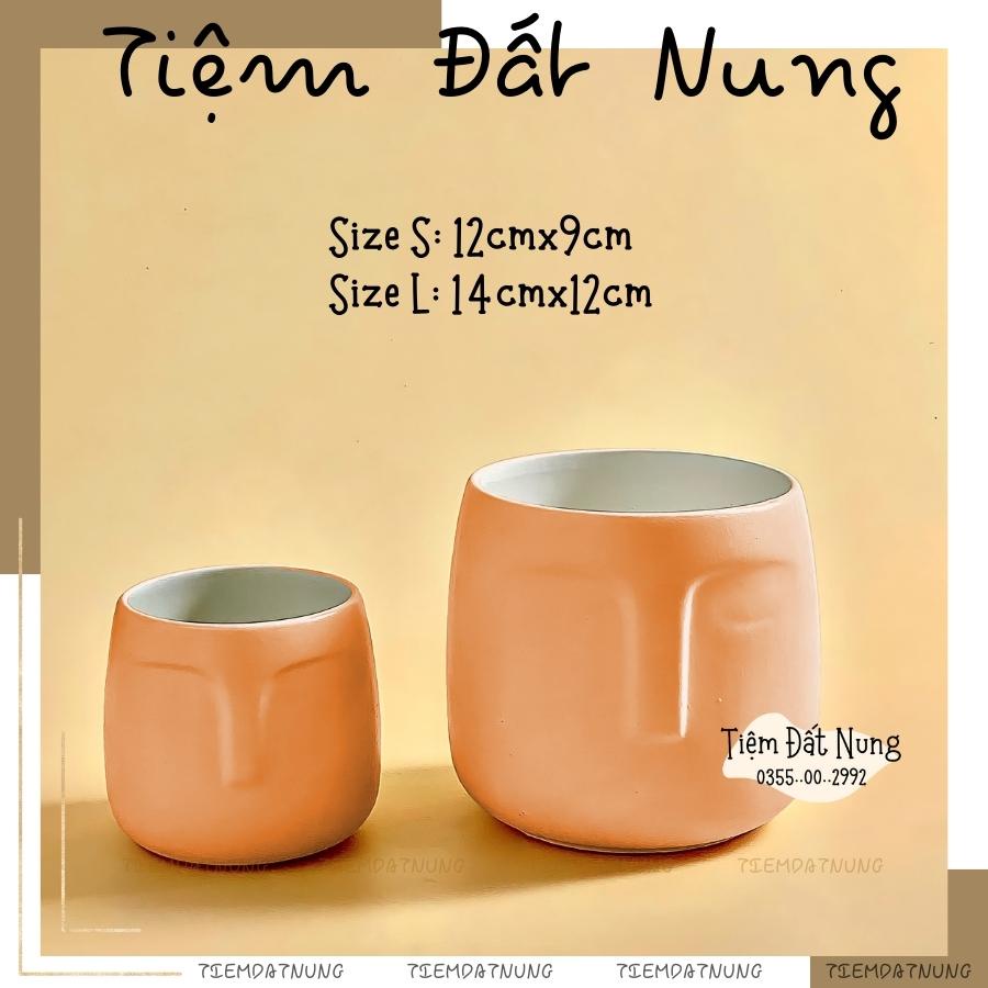 Chậu cây để bàn, Chậu trồng cây cảnh văn phòng dáng Mặt Người tiệm đất nung Bát Tràng