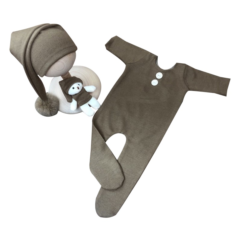 Set 3 Món Đồ Gồm Áo Liền Quần Tay Dài + Nón + Bóng Lông Cho Bé Sơ Sinh Chụp Ảnh