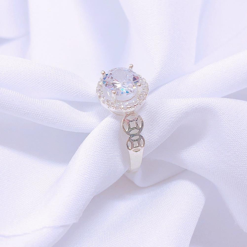 Nhẫn kim tiền mặt đá tròn-bạc kim hưng