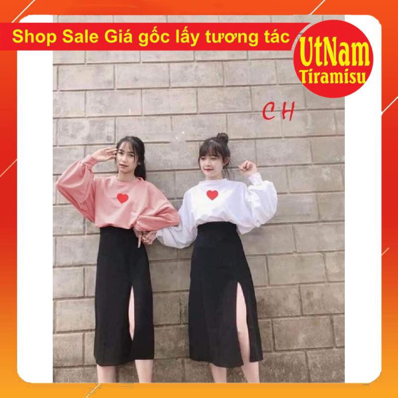 Sét áo tim bo gấu + chân váy xẻ