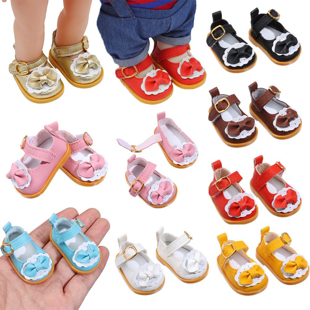 Giày sandal da đính nơ xinh xắn cho búp bê nữ 14 inch