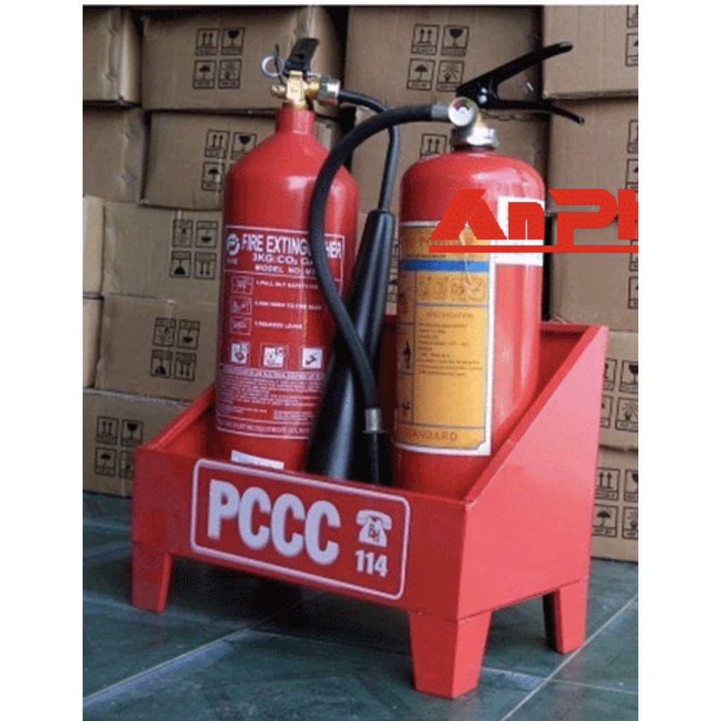 Kệ sắt để hai bình chữa cháy bột và khí sơn tĩnh điện