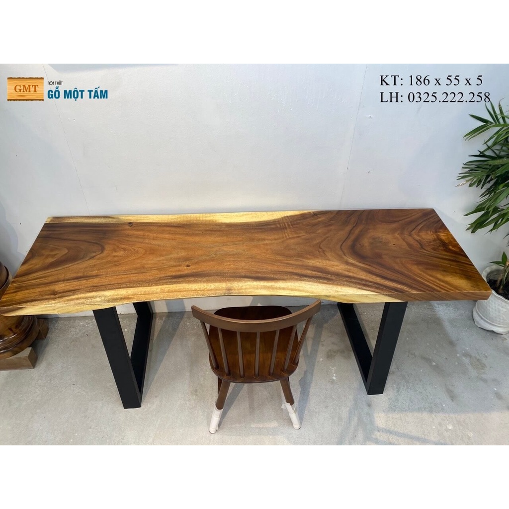 Bàn Học Gỗ Tự Nhiên, Bàn Làm Việc Văn Phòng, Bàn Trà Gỗ Me Tây Nguyên Tấm Dài 1,86m Rộng 55cm Dày 5cm