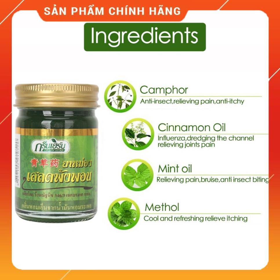 Dầu Cù là thái, dầu cù là nóng Green Herb Thái Lan, dầu nóng xoa bóp thái, Dầu Nội Địa Thái Lan hũ to 10g - 50g