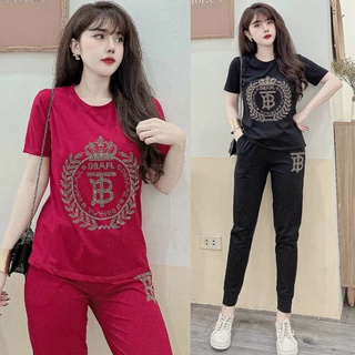 Đồ bộ thun cotton đính đá chữ B sang trọng