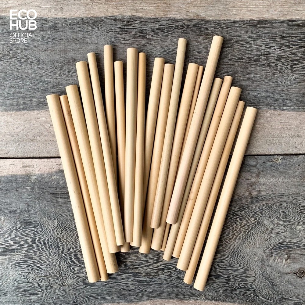 Bộ 10 Ống hút Tre ECOHUB Tự nhiên, (Hút nước / Trà Sữa / Sinh tố), L20cm, D6-13mm. (Reusable Bamboo Straws) | EH022