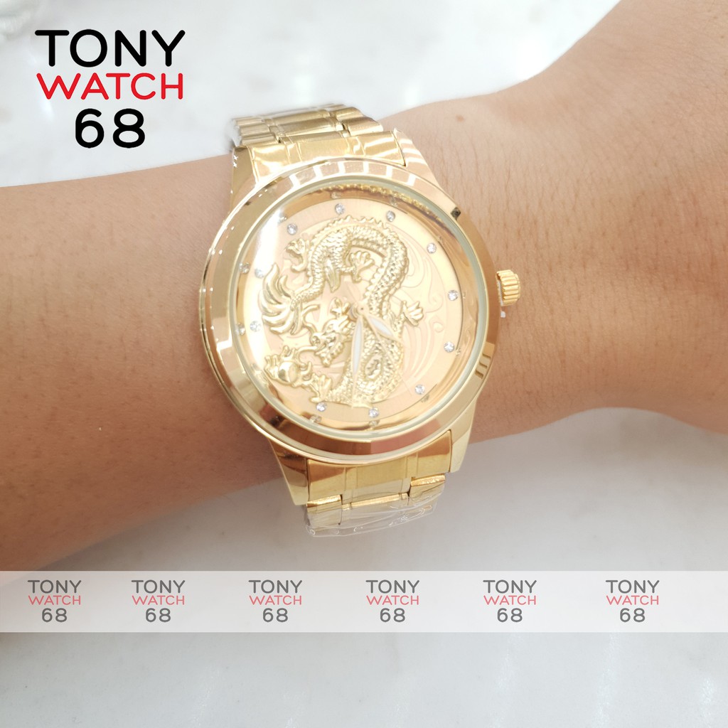 Đông hồ đôi nam nữ Winsley họa tiết rồng phượng nổi 3D mạ vàng chống nước chính hãng Tony Watch 68