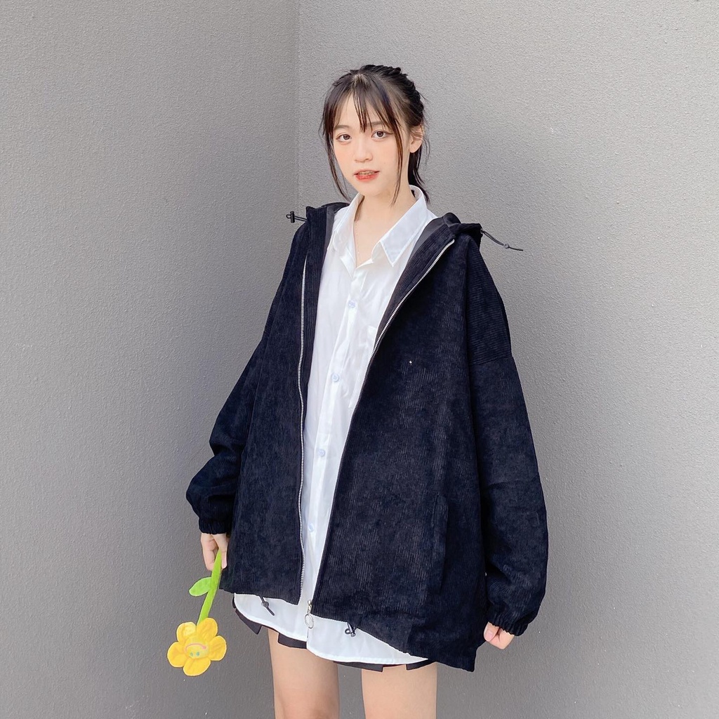 Áo khoác nhung gân 2 lớp form nam nữ unisex ulzzang oversize - GIN STORE