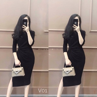 XẢ KHO - váy body xoắn eo kèm video ảnh thật, váy thu đông, đầm body sang chảnh