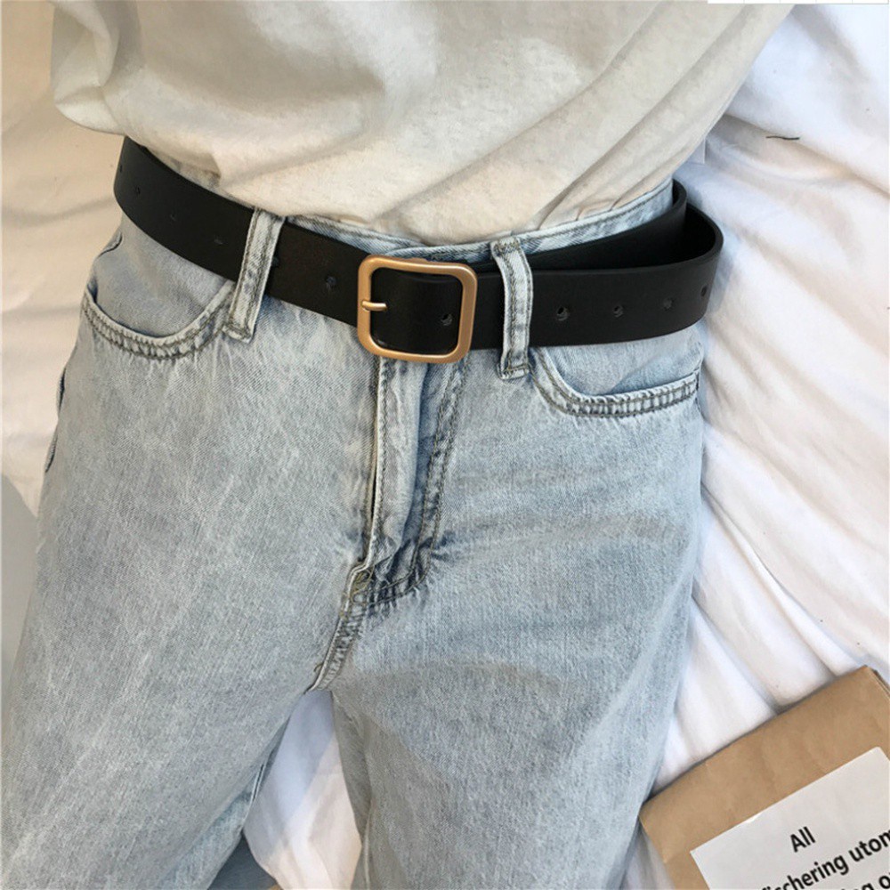 Thắt Lưng Da Màu Đen Khóa Kim Loại Phong Cách Hàn Quốc Cổ Điển Thời Trang Cho Nữ