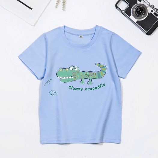 áo thun cotton dày dặn cho bé trai bé gái in hình dễ thương-mẫu cá sấu xanh