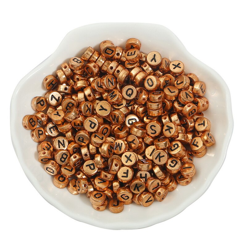 Set 100 hạt acrylic hình chữ cái màu kim loại dùng làm trang sức vòng cổ vòng tay thủ công