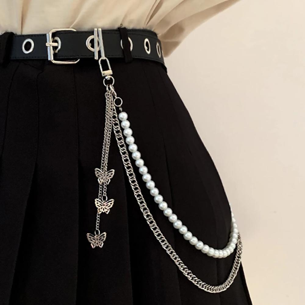 EXPEN Dây Xích Đeo Thắt Lưng Bằng Kim Loại Đính Ngọc Trai Đơn Giản Thời Trang Cho