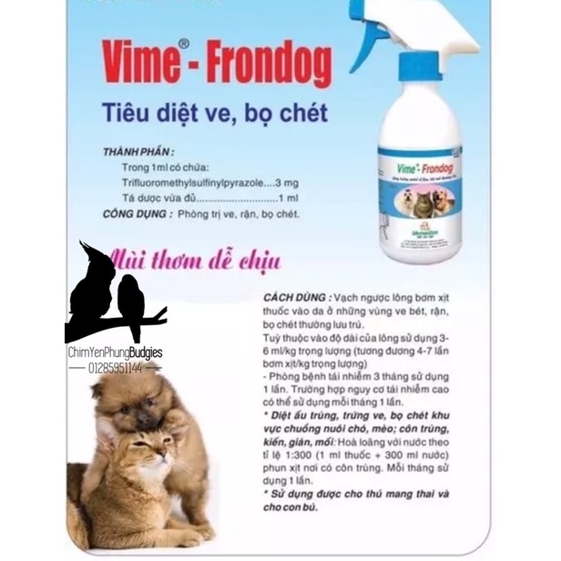 Vime-Frondog 250ml - Thuốc Xịt Trị Ve, Bọ Chét Cho Chó Mèo (mùi thơm dễ chịu)