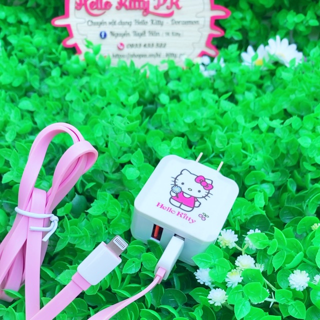 Cục sạc kép tặng kèm dây sạc iphone/ipad/android HELLO KITTY