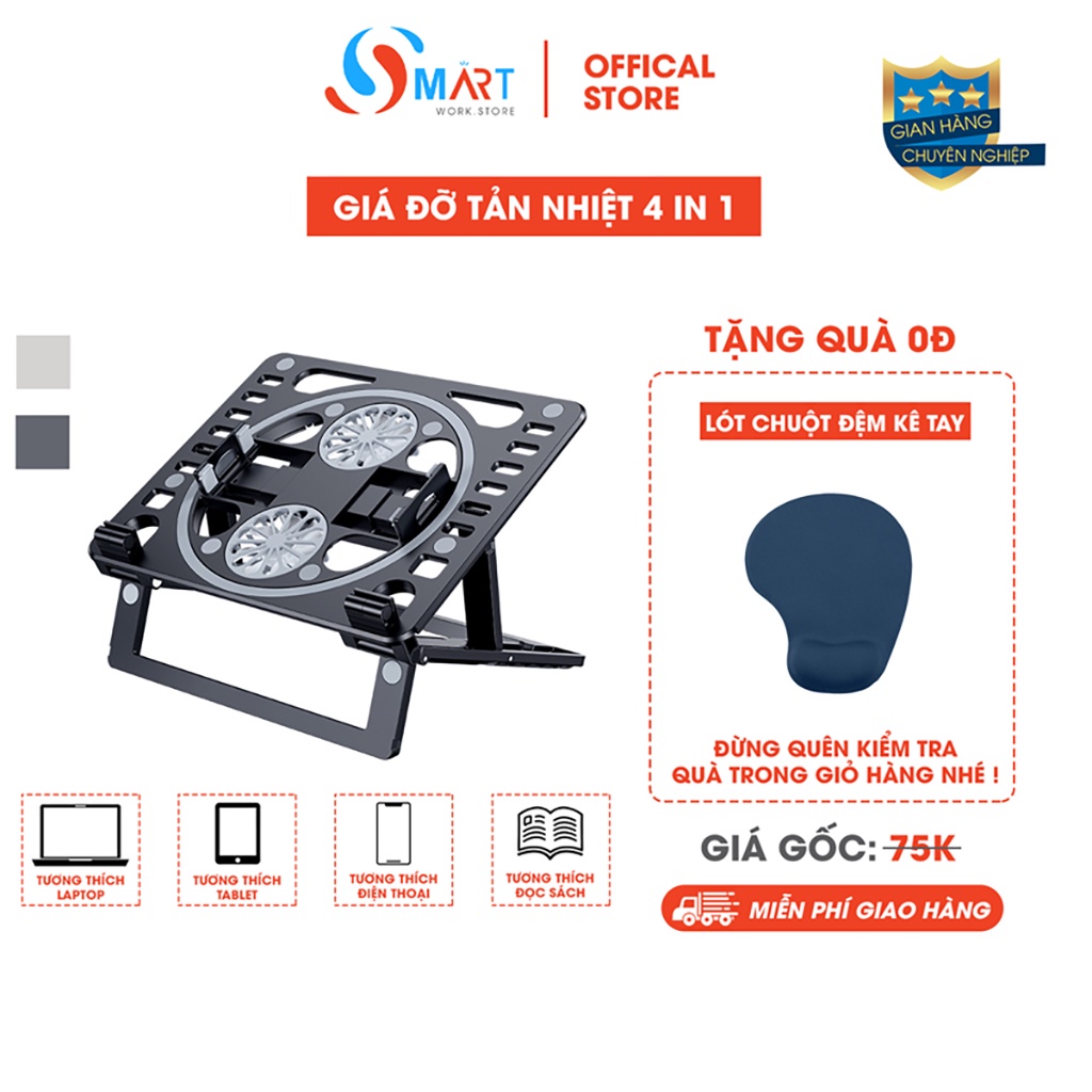 Đế Tản Nhiệt, Giá Đỡ Laptop Tản Nhiệt Macbook, Ipad 4 In 1 Tùy Chỉnh Độ Cao 6 Cấp Độ - Chế Độ Quạt Kép Chống Ồn