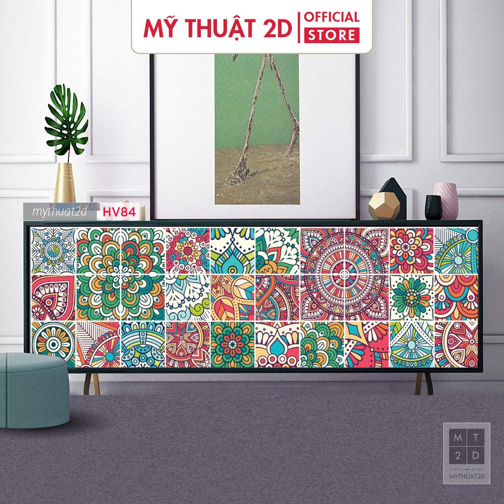 Sét 35 ô Decal gạch bông hoa văn thổ cẩm decor_kt 20x20/ô HV84AB