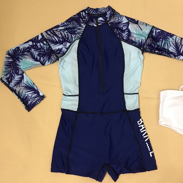 CÓ SẴN đồ bơi liền mảnh dài tay kéo khóa ngực màu xanh dương | BigBuy360 - bigbuy360.vn