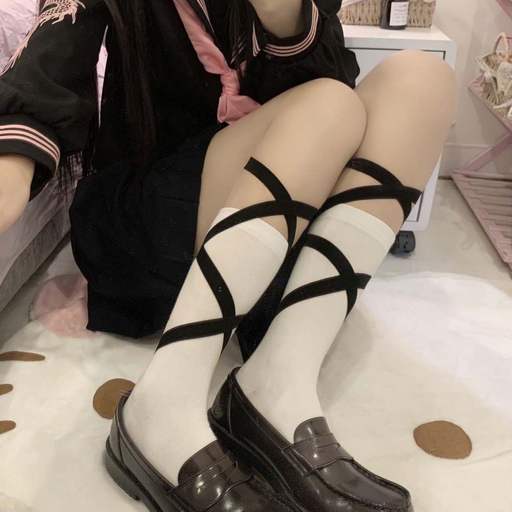 Vớ cổ cao phối ruy băng phong cách Lolita thời trang độc đáo cho nữ