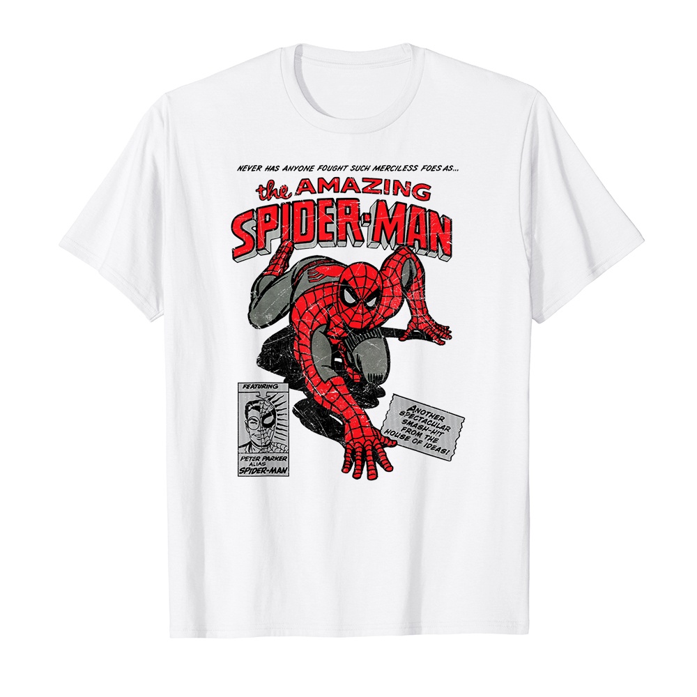 Áo thun cotton unisex HTFashion in hình Marvel Spider-Man Retro Comic