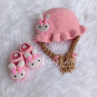 Set nón và giày len cho bé gái - Dương liễu handmade
