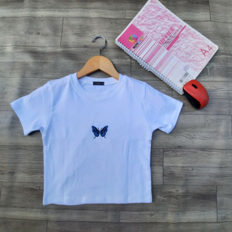 Áo Crt Tay Ngắn Thêu Bướm cotton 4 chiều A2-TBB