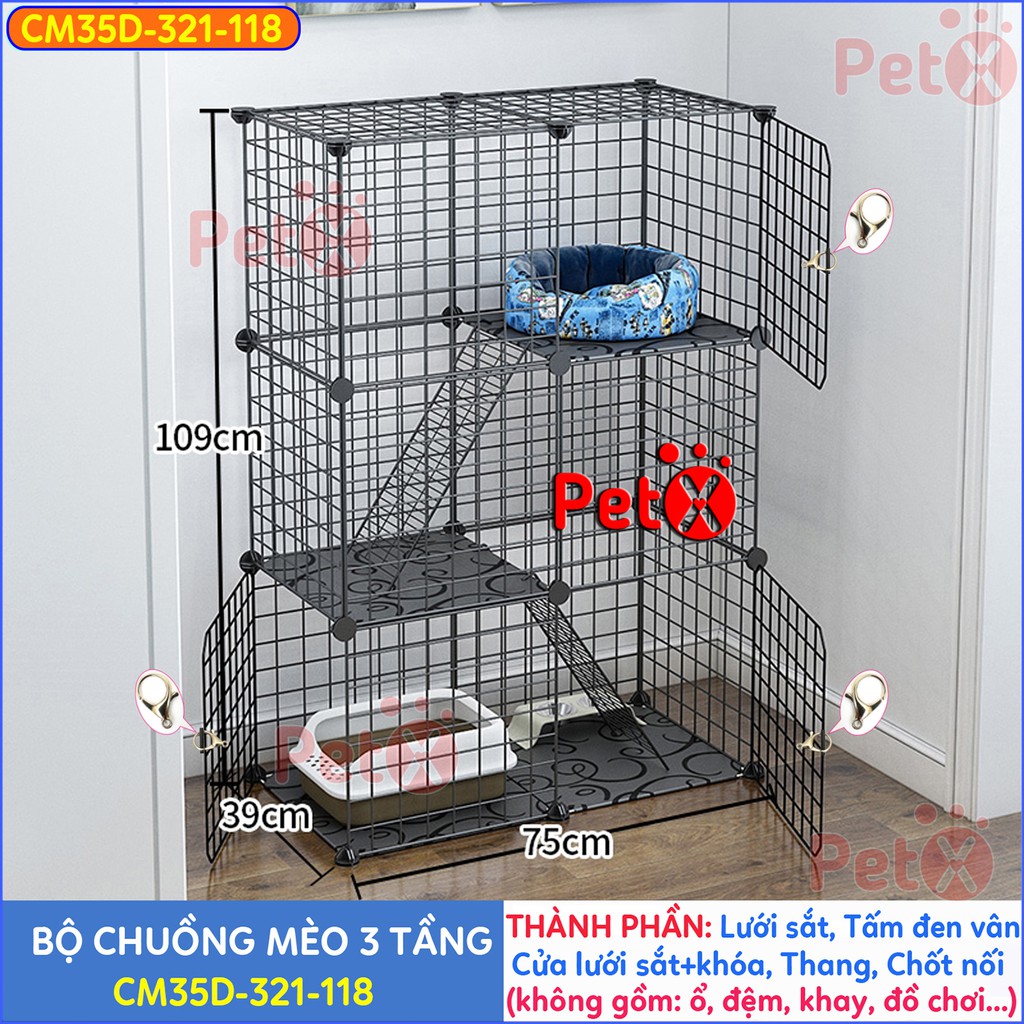 Chuồng mèo 3 tầng, 2 tầng giá rẻ đẹp lắp ghép đa năng đơn giản với lưới sắt sơn tĩnh điện nuôi thú cưng, thỏ, bọ ú