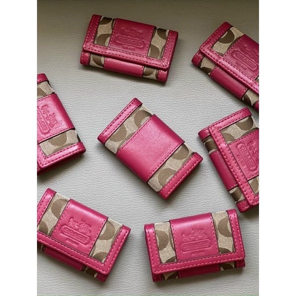 TNS-Ví chìa khoá siêu xịn chuẩn hãng keychain wallet-chất da phối canvas bền đẹp-nâu phối hồng fuchsia