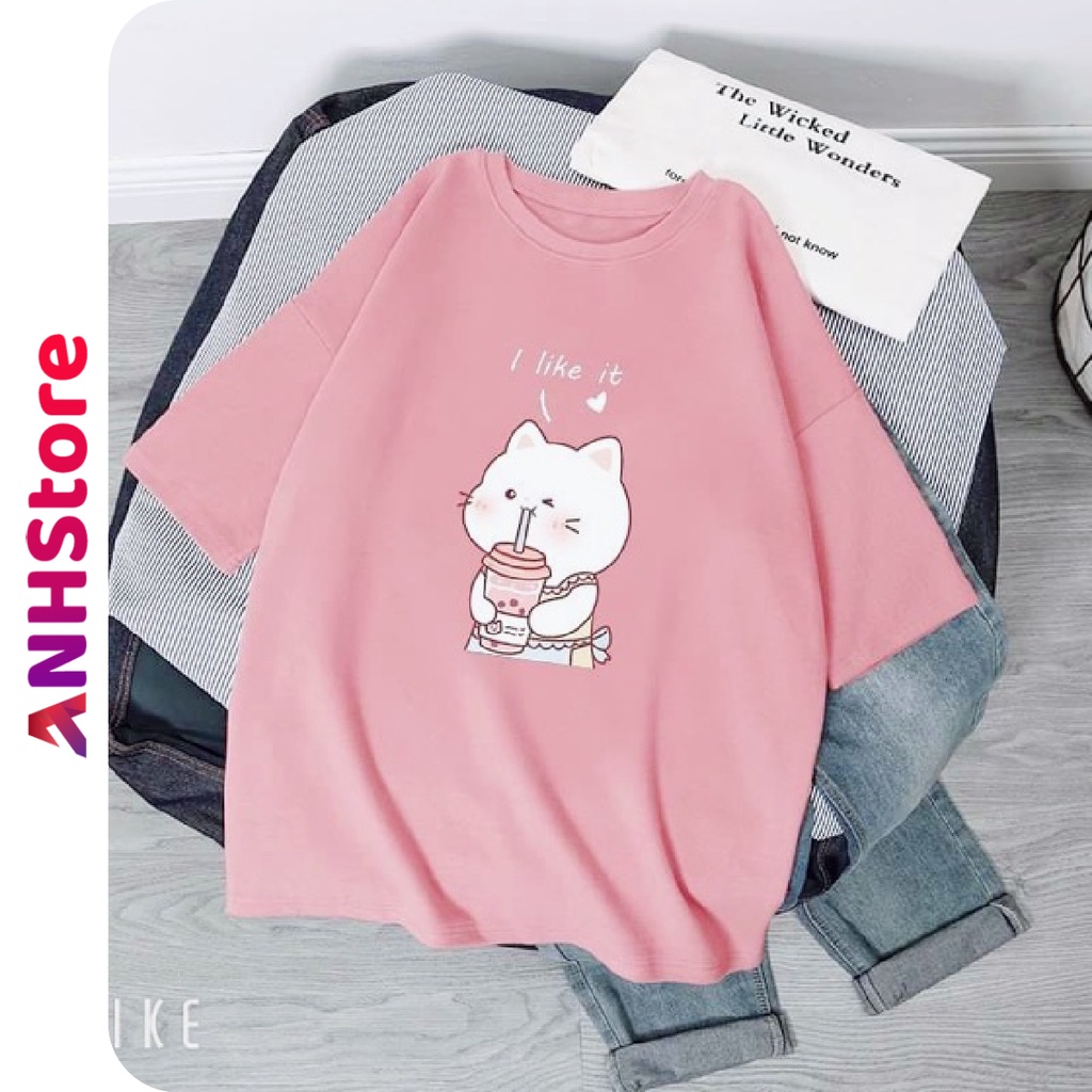 Áo thun nữ unisex tay lỡ form rộng oversize đẹp ulzzang, áo phông nam nữ MÈO ANHStore A32