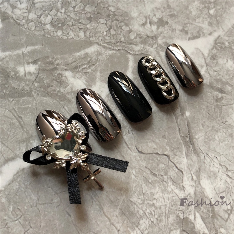 Set 24 Móng Tay Giả Đính Nơ Trang Trí Nghệ Thuật